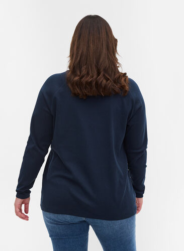 Katoenen blouse met lange mouwen en kantpatroon, Navy Blazer, Model image number 1
