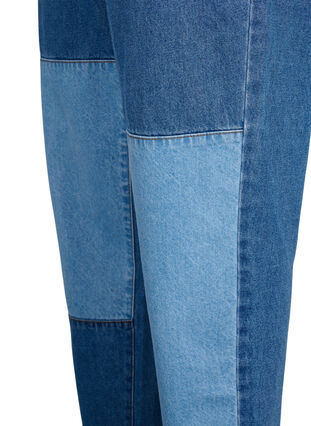 Mille mom fit-jeans met colorblock en hoge taille, Light Blue Denim, Packshot image number 3