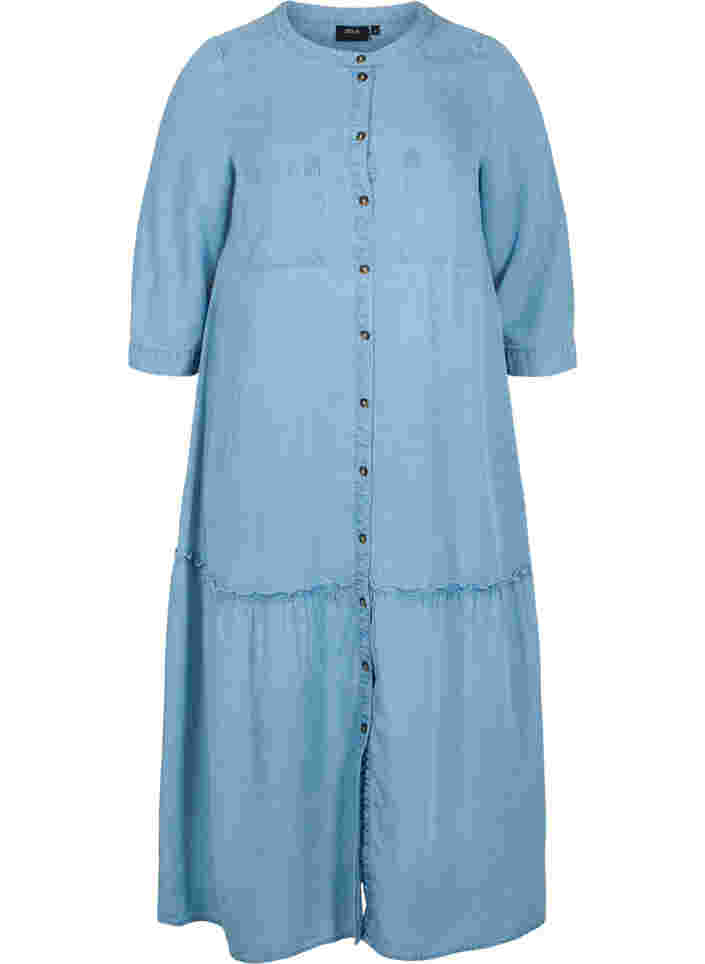 Midi-jurk met knoopjes en 3/4 mouwen, Light blue denim, Packshot image number 0