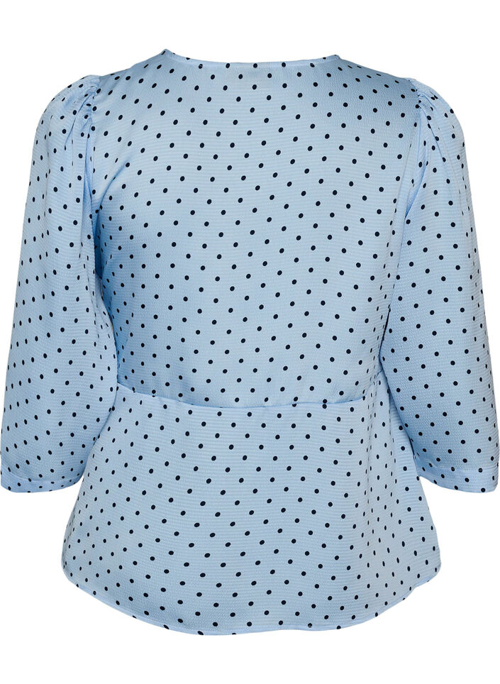 Blouse met stippen, striksluiting en 3/4-mouwen, Blauw, Packshot image number 1