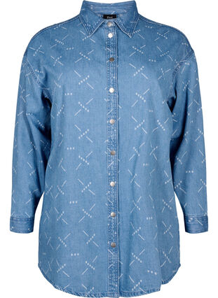 Veste en jean ample avec motif, Light blue denim, Packshot image number 0