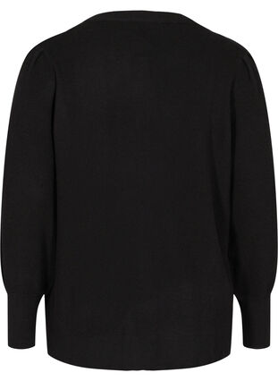 Cardigan en tricot à manches bouffantes, Black, Packshot image number 1