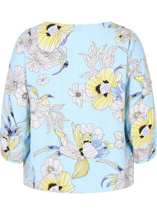 Gebloemde viscose blouse met elastische boorden, Light Blue AOP, Packshot image number 1