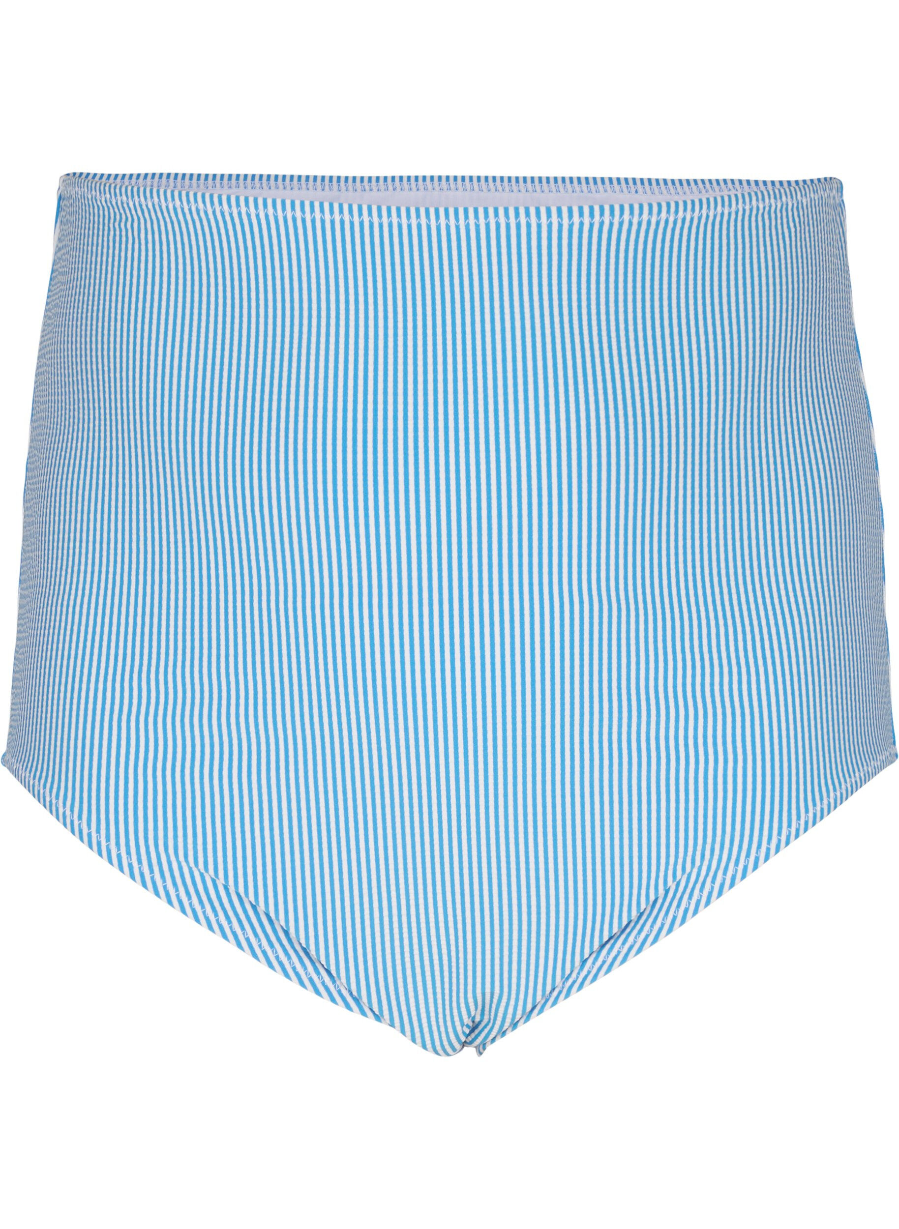 ZizziGestreept bikinibroekje met extra hoge taille, Blauw, Packshot image number 0