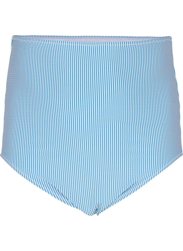 Gestreept bikinibroekje met extra hoge taille, Blauw, Packshot image number 0
