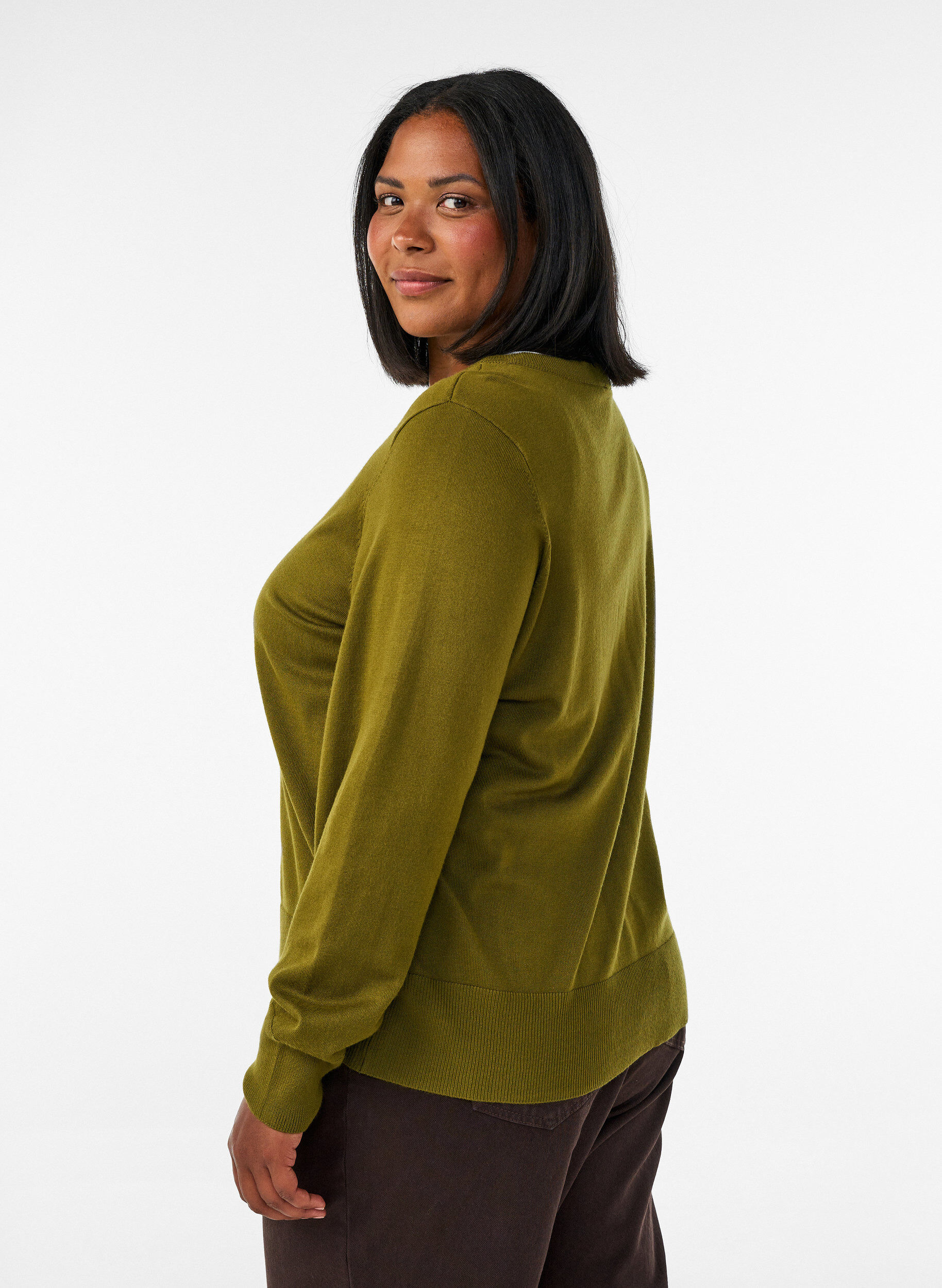 ZizziCardigan en tricot avec col rond et boutons, Vert clair, Model image number 2