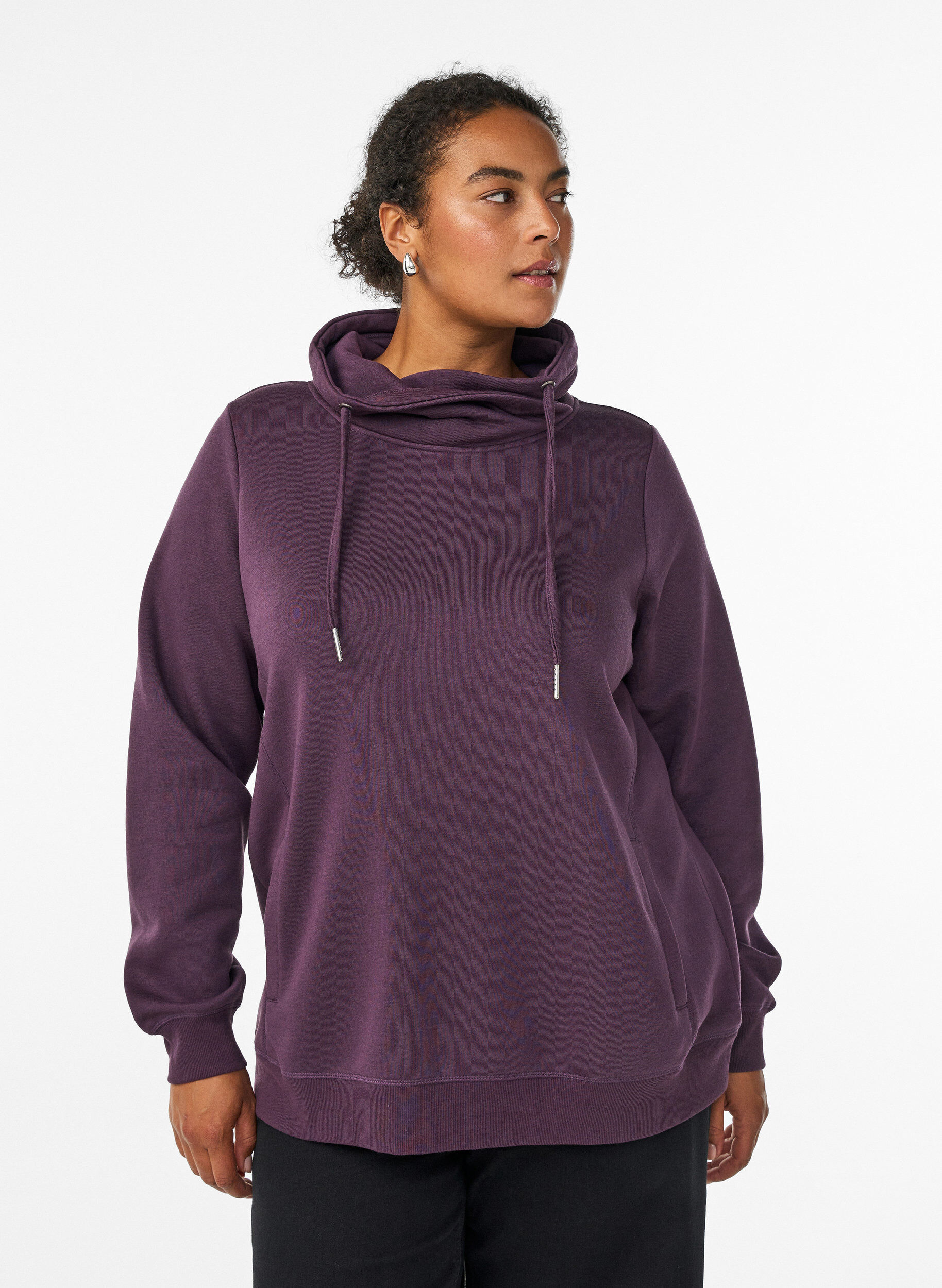 ZizziFLASH - Sweatshirt met hoge kraag en zakken, Paars, Model image number 0