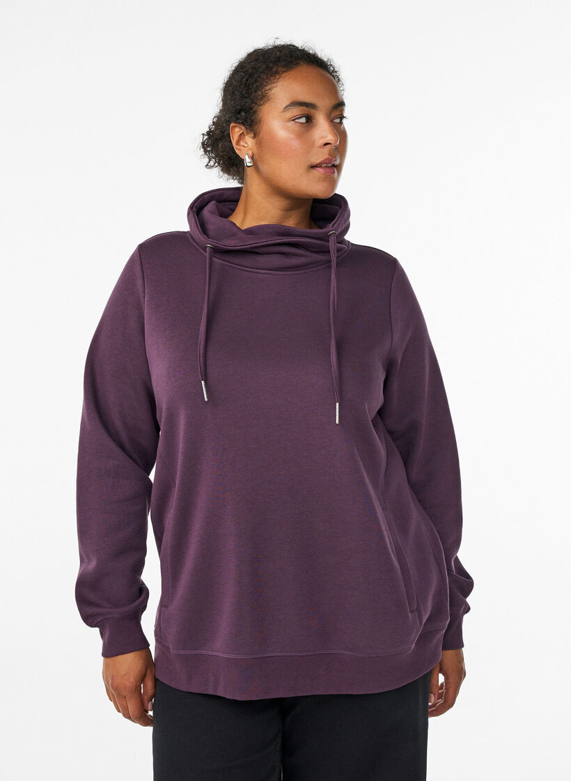 FLASH - Sweatshirt met hoge kraag en zakken, Paars, Model image number 0