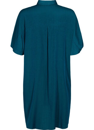 Robe chemise à manches courtes avec texture pointillée., Deep Teal, Packshot image number 1
