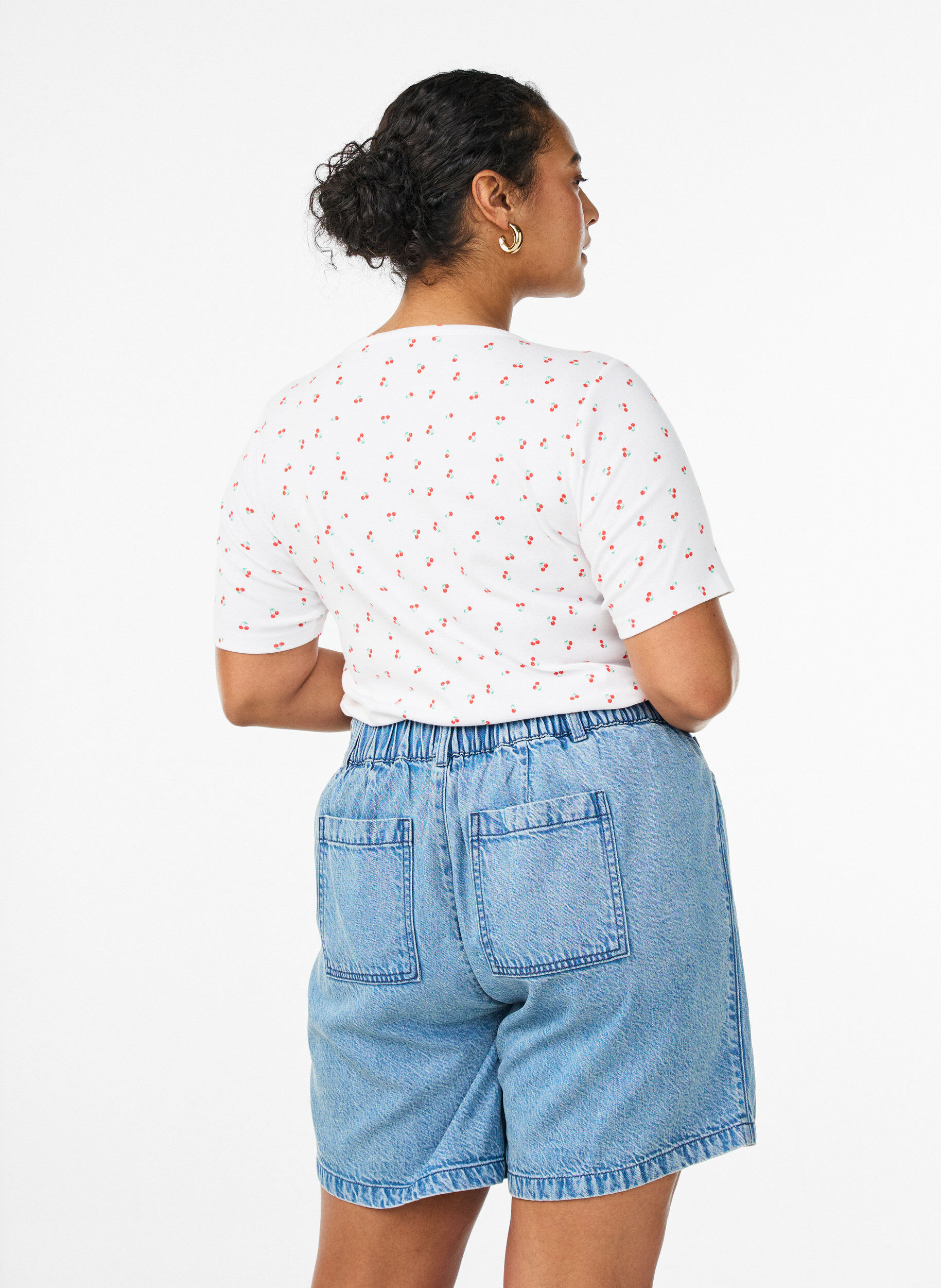 ZizziLosse denim shorts met hoge taille, Blauw, Model image number 2