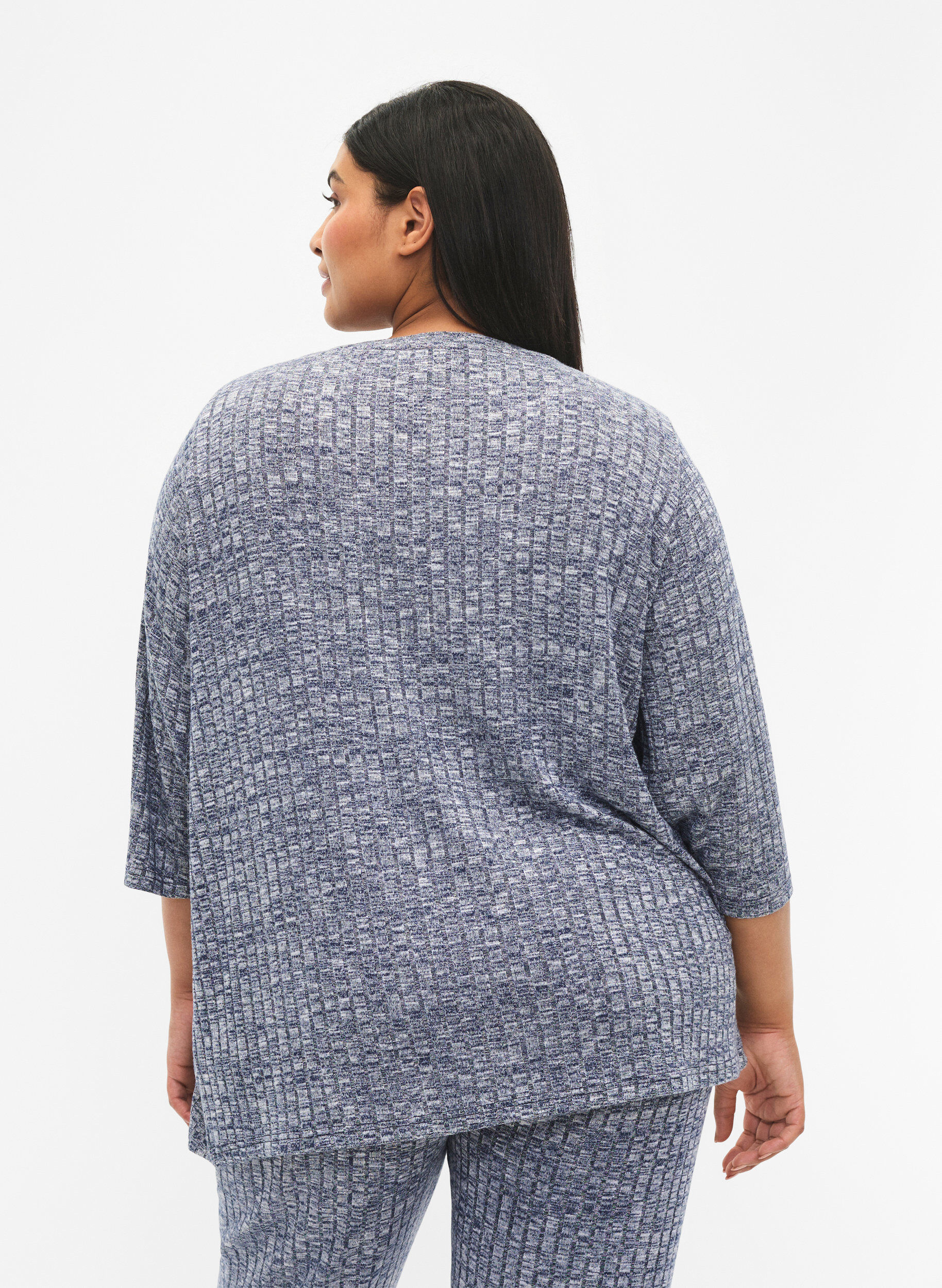 ZizziGem&ecirc;leerde blouse met ronde hals en 3/4 mouwen, Dress Blues Mel., Model image number 1