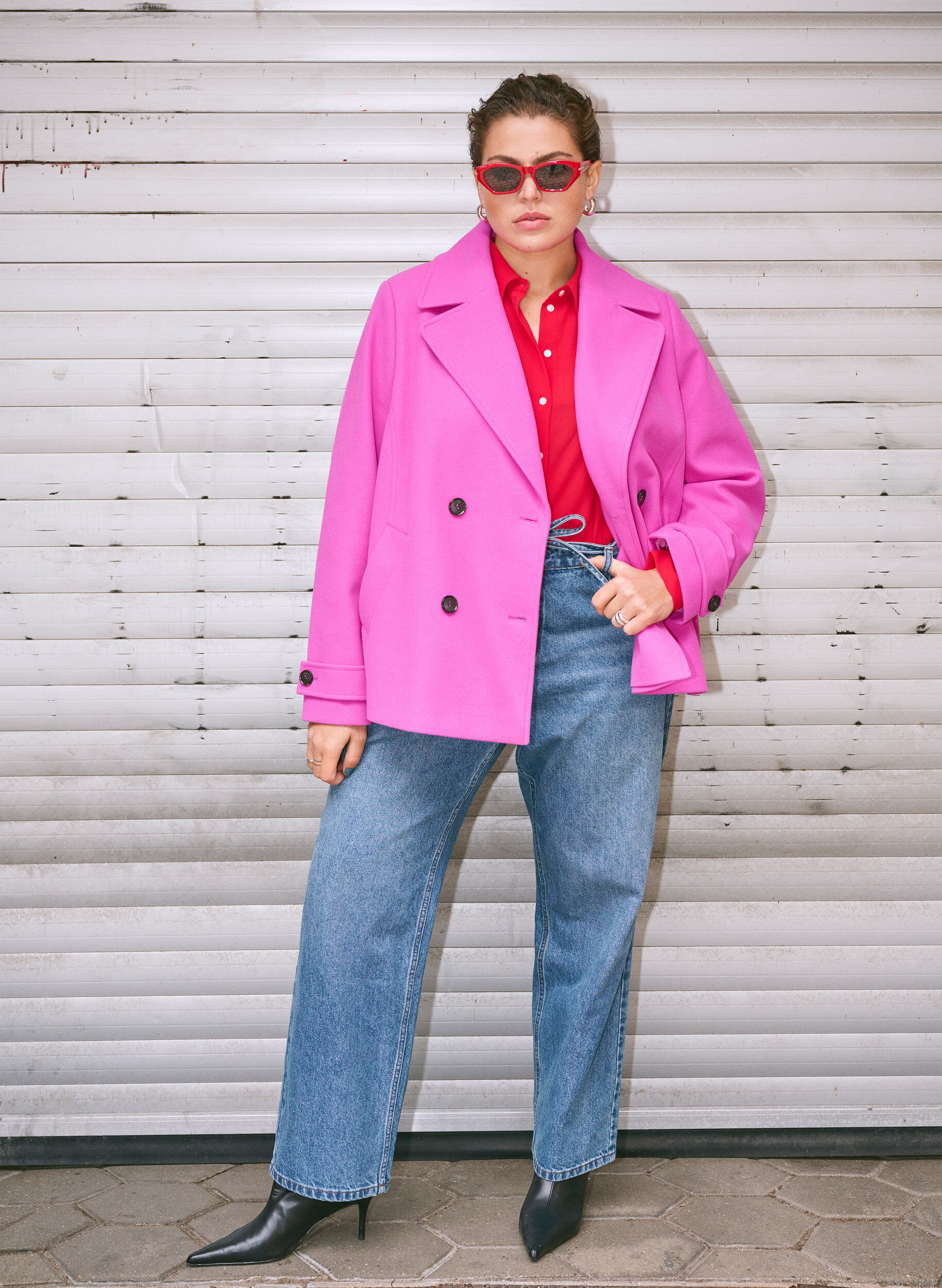 Zizzi Manteau court imitation laine et &agrave; poches, Purple Orchid, Image image number 0