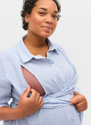 Robe chemise de grossesse en coton, Blue Stripe, Model image number 2