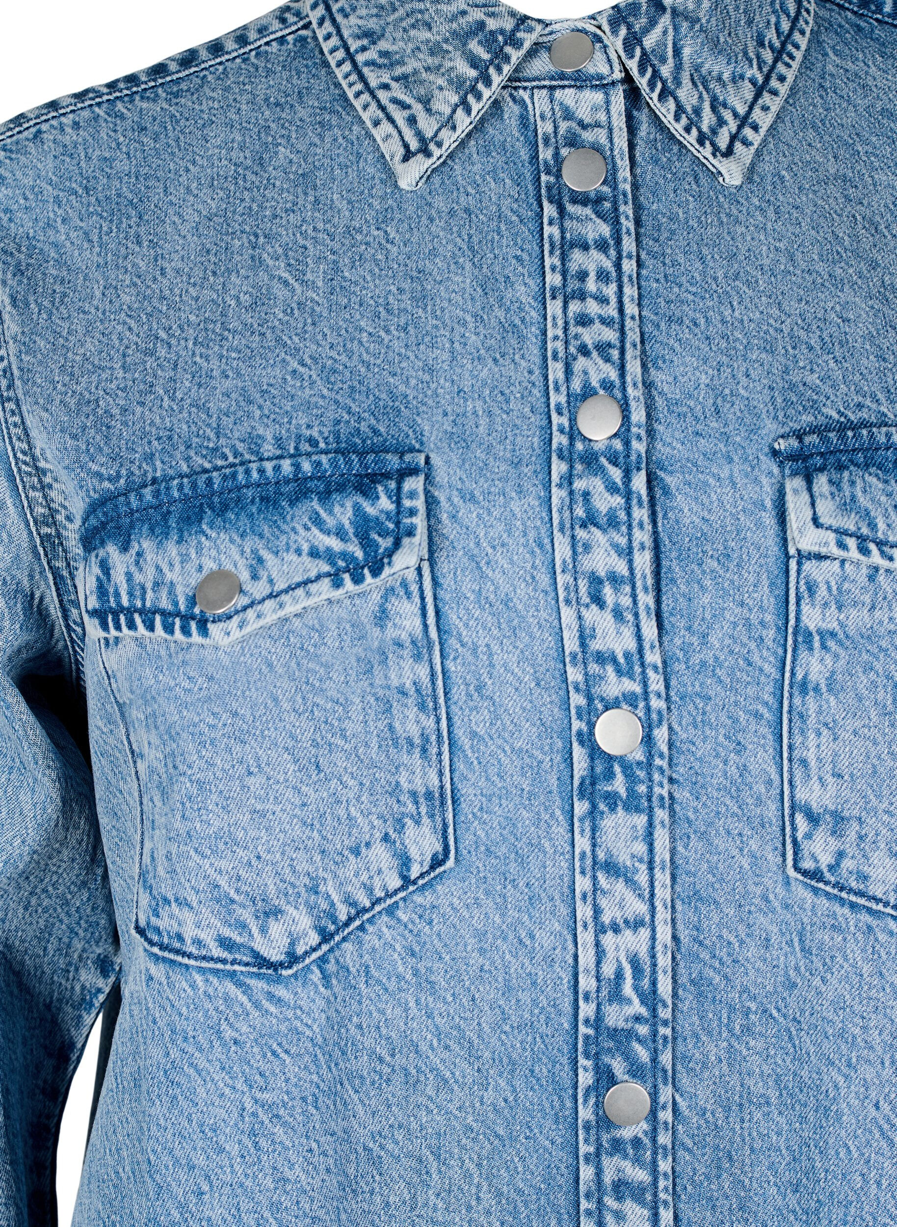 Zizzi Chemise en jean avec poches de poitrine, Bleu Clair, Packshot image number 2