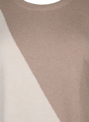Blouse tricotée à encolure ronde et à blocs de couleurs, Simply Taupe Comb, Packshot image number 2