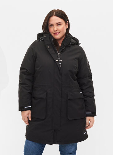 Veste d'hiver avec capuche amovible et poches, Black, Model image number 0