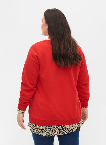 Sweat-shirt en coton avec imprimé de texte, Chinese Red, Model image number 1