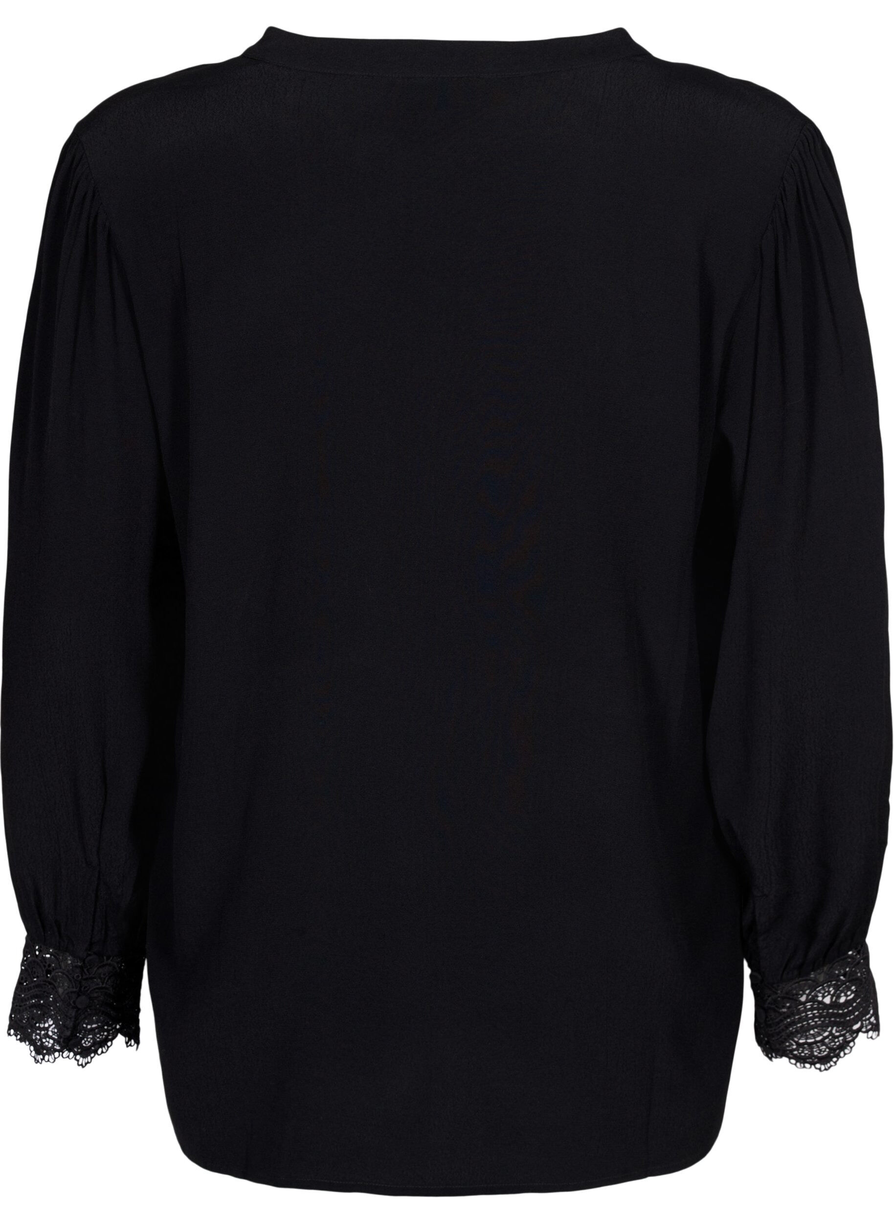 ZizziViscose shirt met V-hals, Black, Packshot image number 1