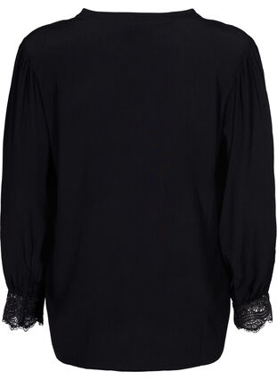 Viscose shirt met V-hals, Black, Packshot image number 1