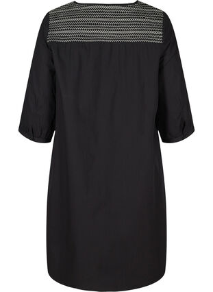 Robe en coton avec smock et forme trapèze, Black, Packshot image number 1