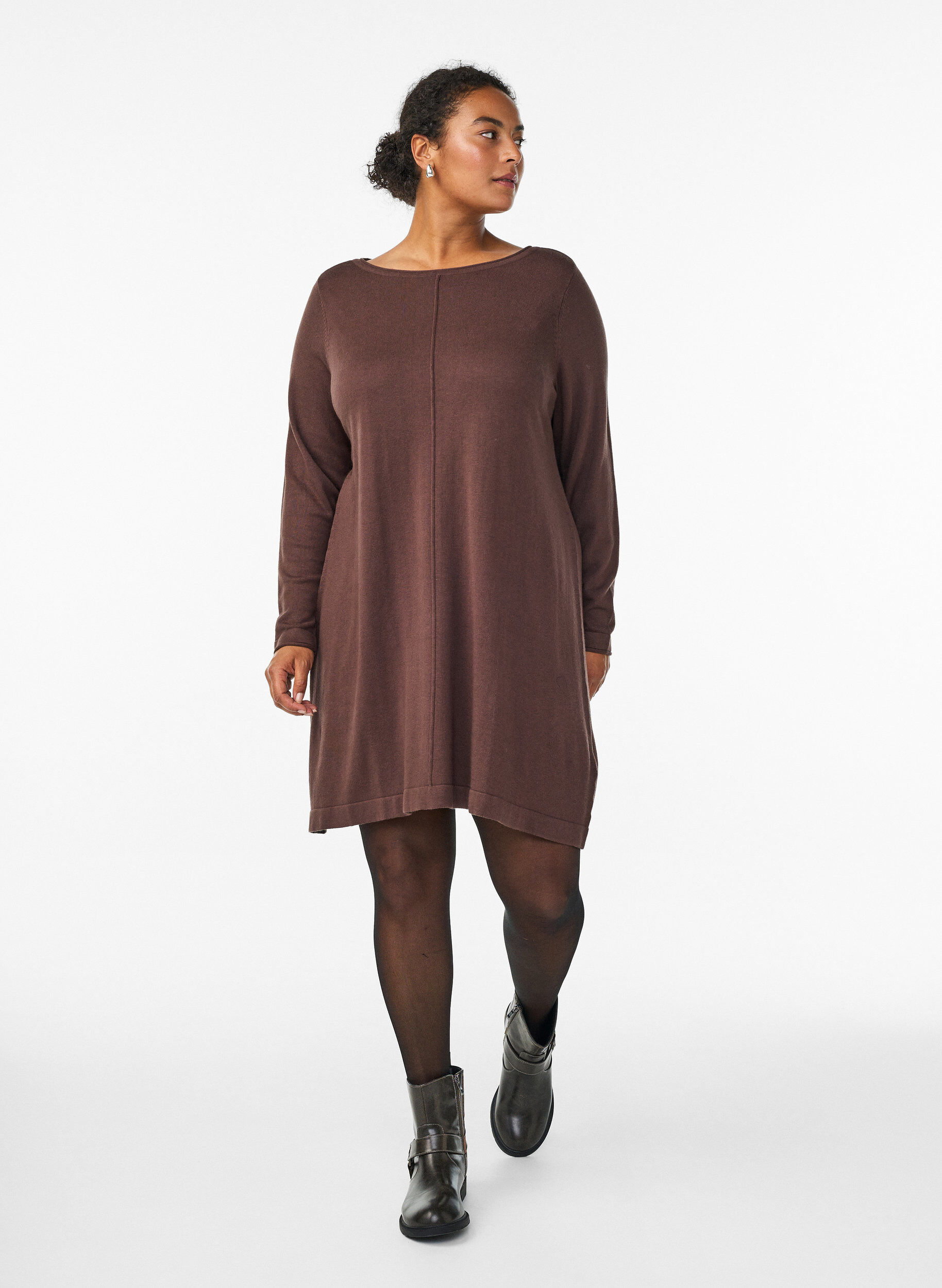 ZizziRobes tricot&eacute;es en m&eacute;lange coton-viscose, Marron, Model image number 1