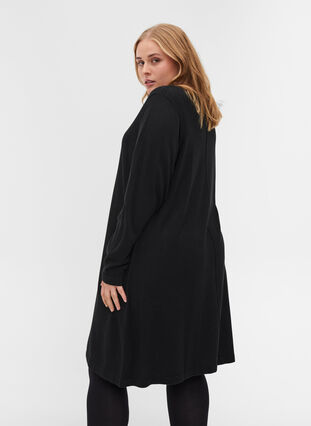 Robe en maille de couleur unie à manches longues, Black, Model image number 1