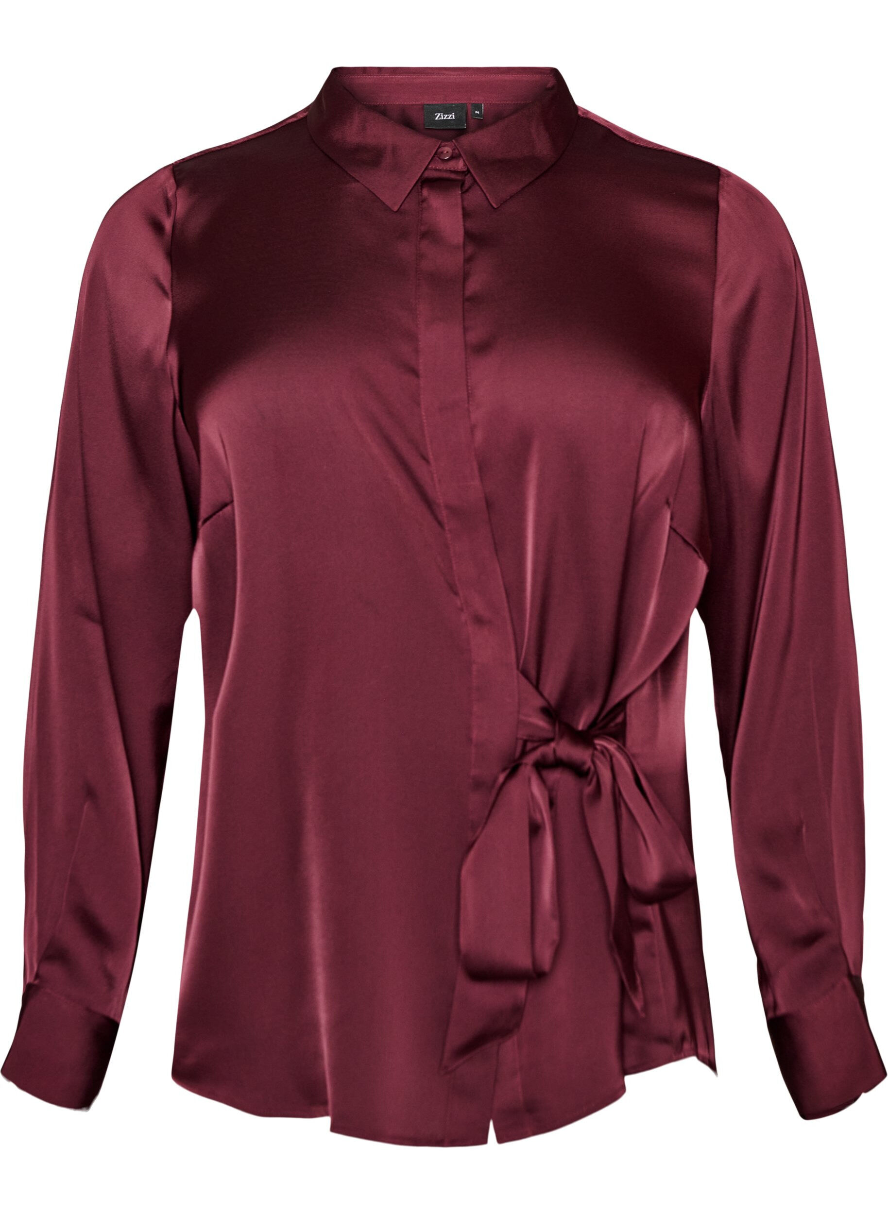 ZizziShirt met satijnlook en wikkeleffect, Rood, Packshot image number 0