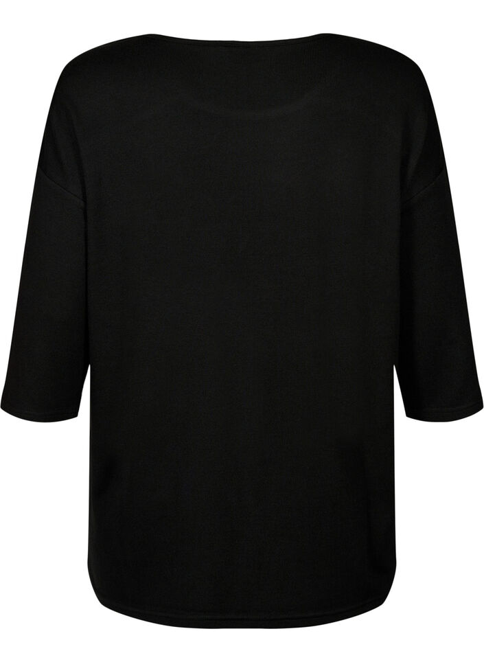 Chemisier à manches 3/4 et détails en dentelle, Black, Packshot image number 1