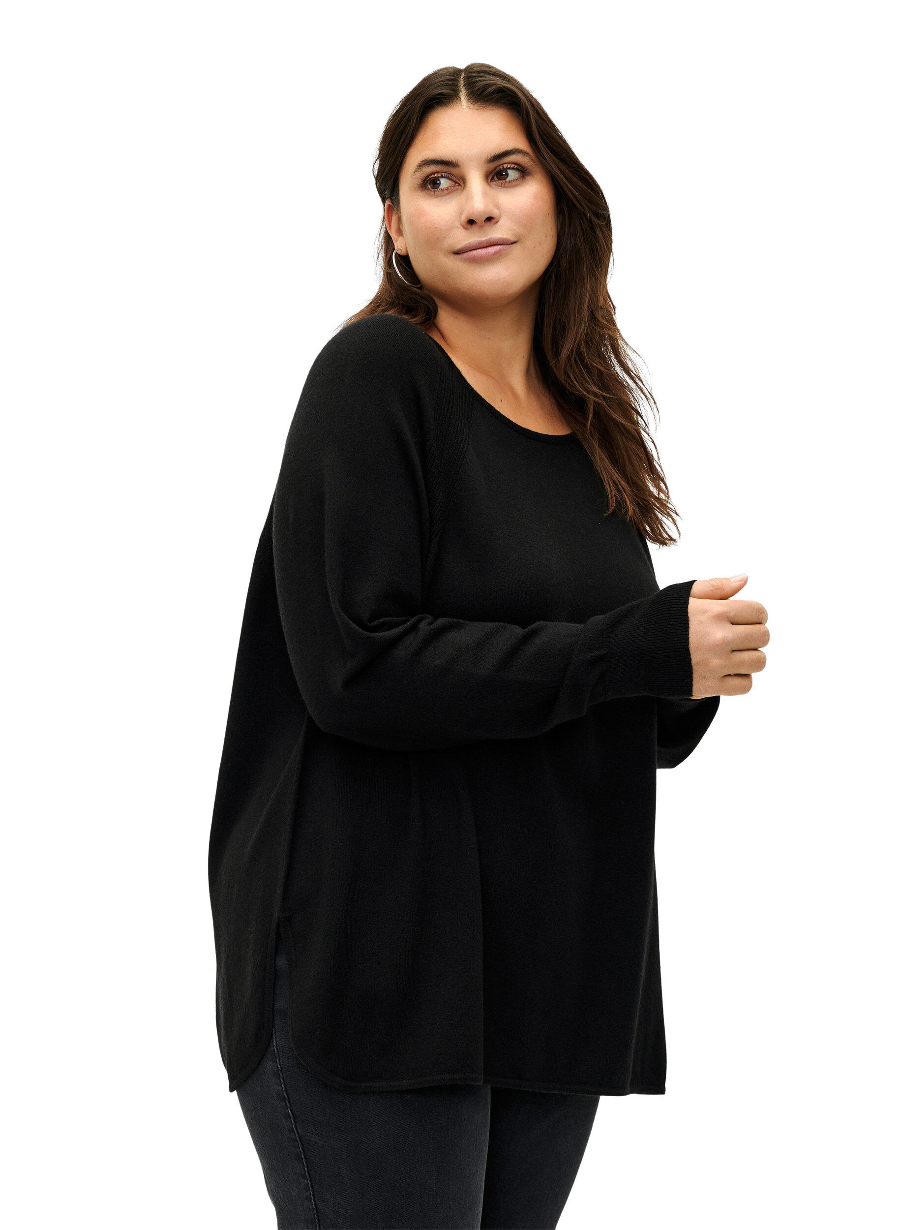 ZizziGebreide blouse met raglanmouwen, Black, Model image number 0
