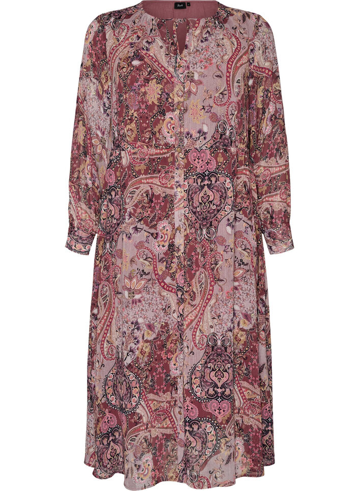 Robe midi &agrave; imprim&eacute; cachemire et taille &eacute;lastique, Violet, Packshot image number 0