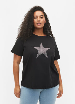 T-shirt avec rivets en coton biologique, Black Star , Model image number 0
