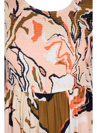 Viscose jurk met print en smokwerk, Abstract AOP, Packshot image number 2