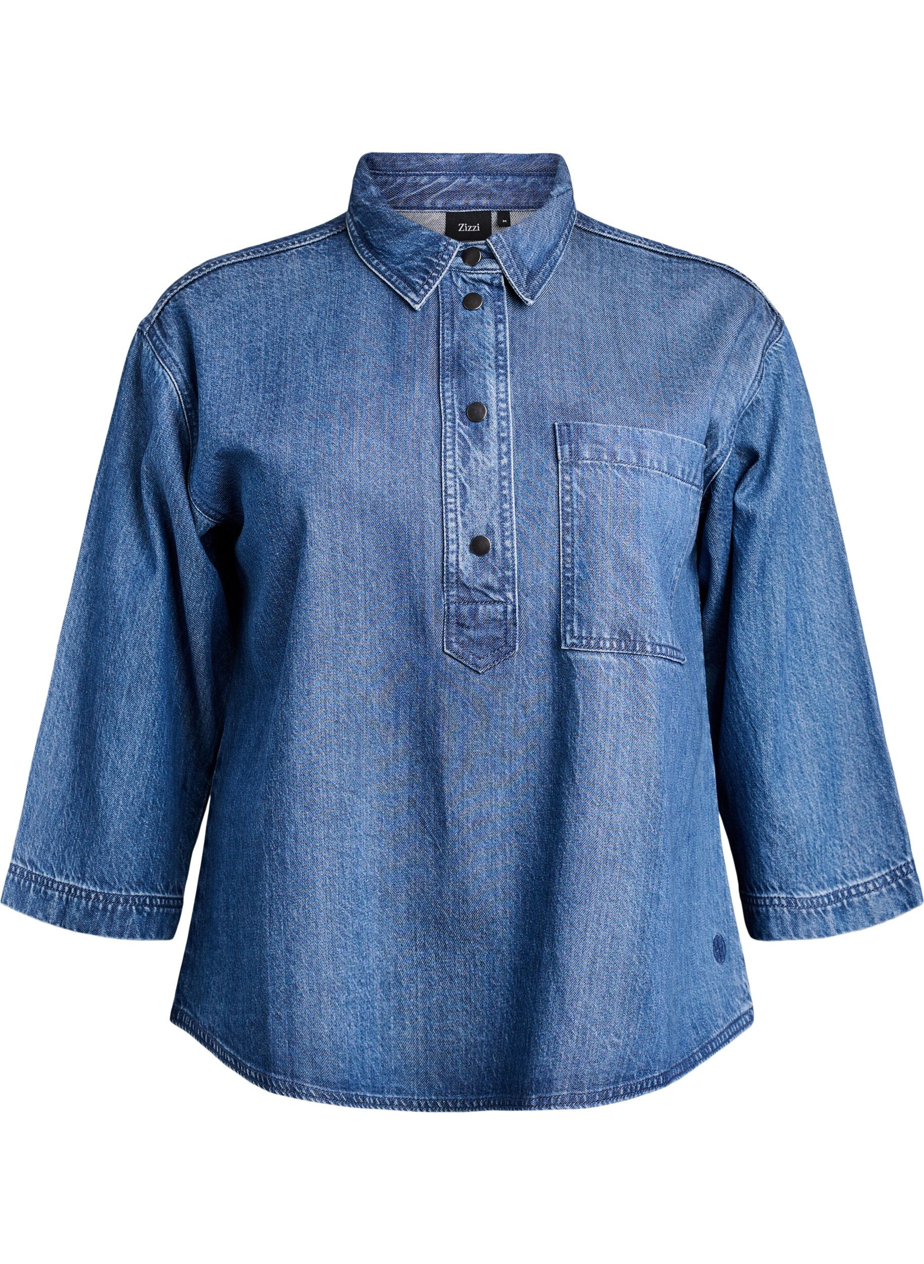 Los denimshirt met 3/4-mouwen