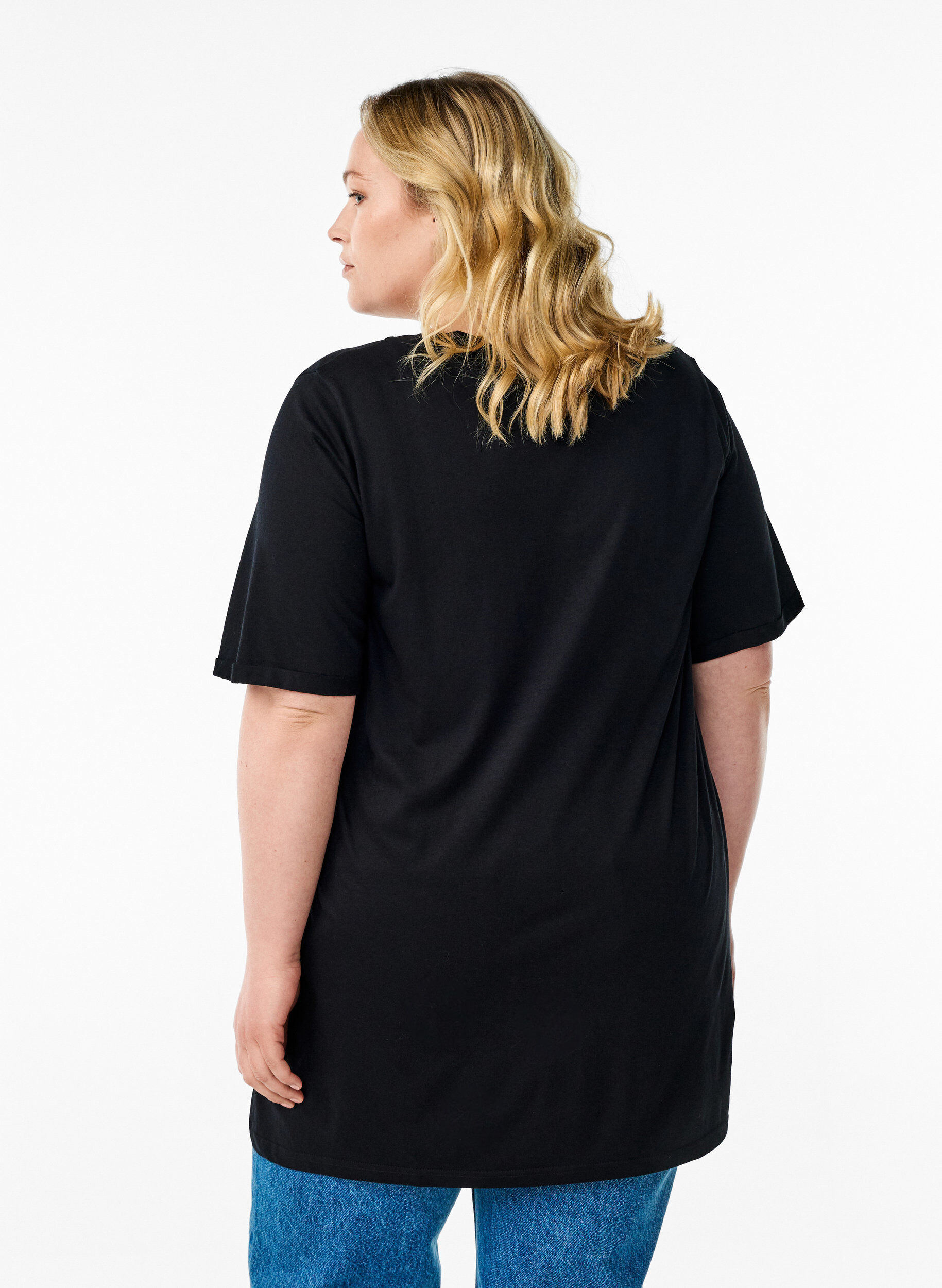 ZizziEnkelkleurig oversized T-shirt met V-hals, Zwart, Model image number 2