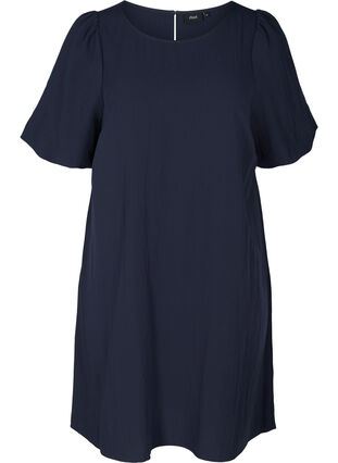 Viscose jurk met korte mouwen en a-lijn, Night Sky, Packshot image number 0
