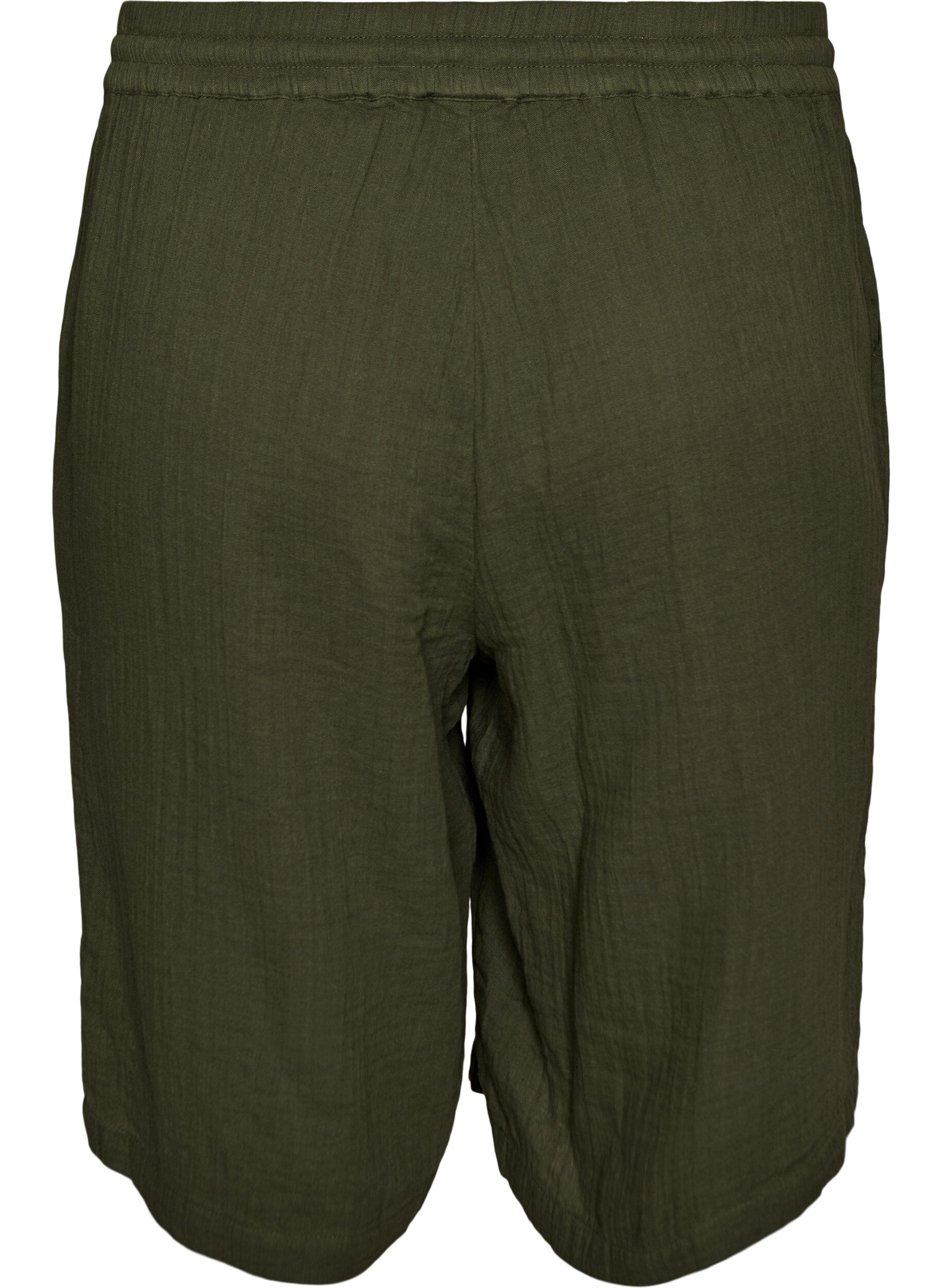 ZizziLos katoenen mousseline shorts met een hoge taille, Groen, Packshot image number 1