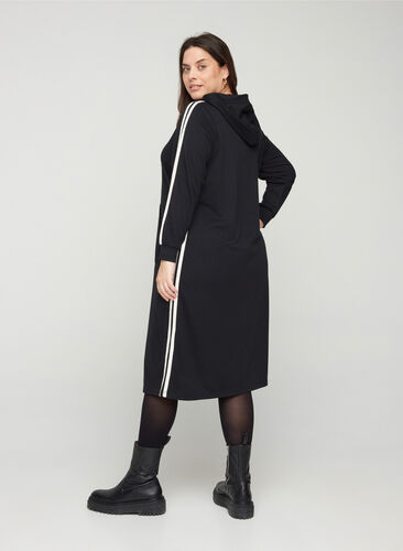 Robe pull longue avec capuche et poche, Black, Model image number 1