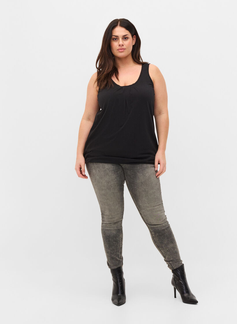 Katoenen top met ronde hals en kanten rand, Black, Model image number 2