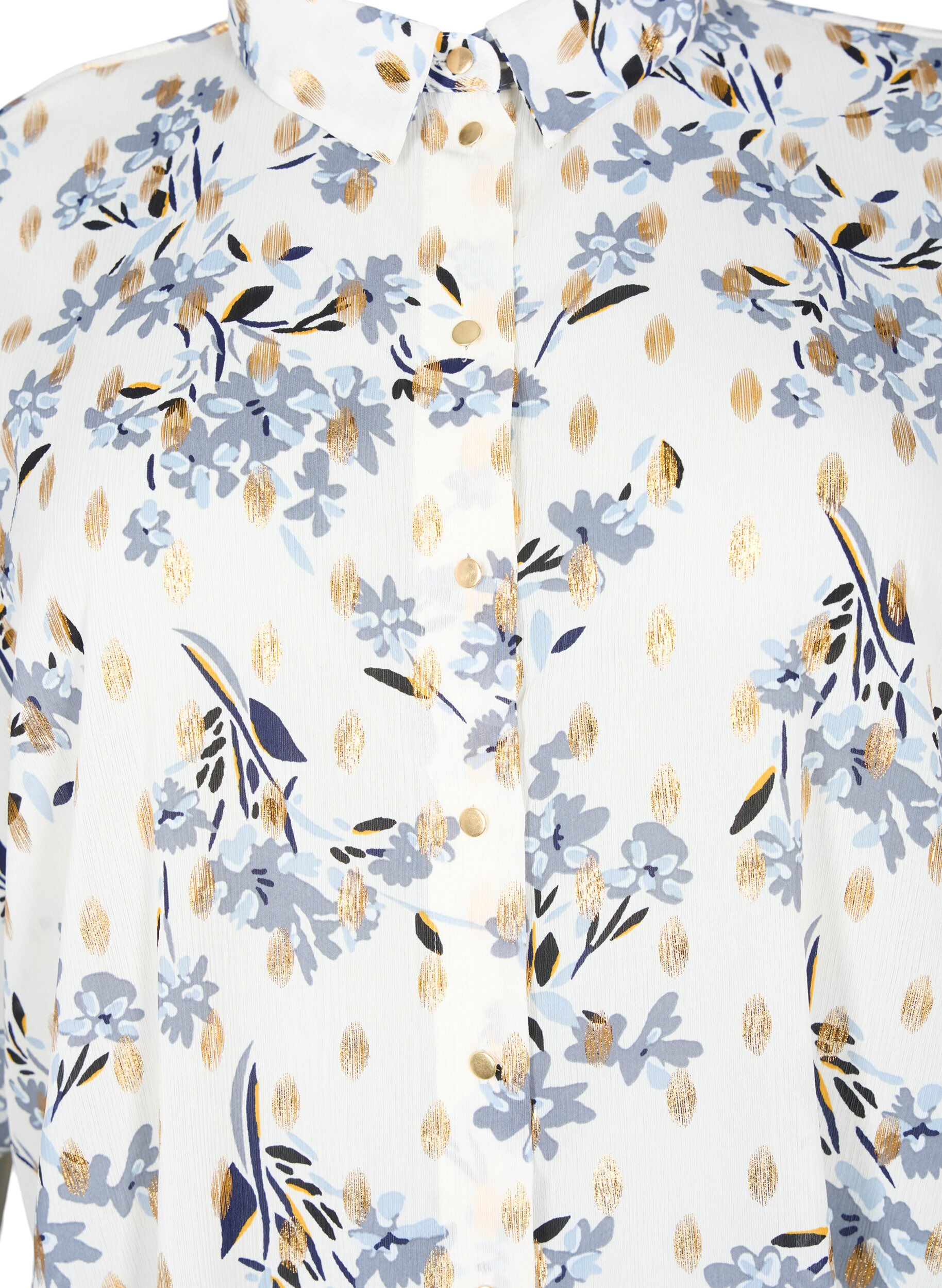 ZizziLang shirt met bloemenprint, White Flower/Gold, Packshot image number 2