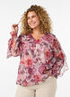 Blouse met bloemenprint, V-hals en ruches mouwen, Roze, Model image number 0