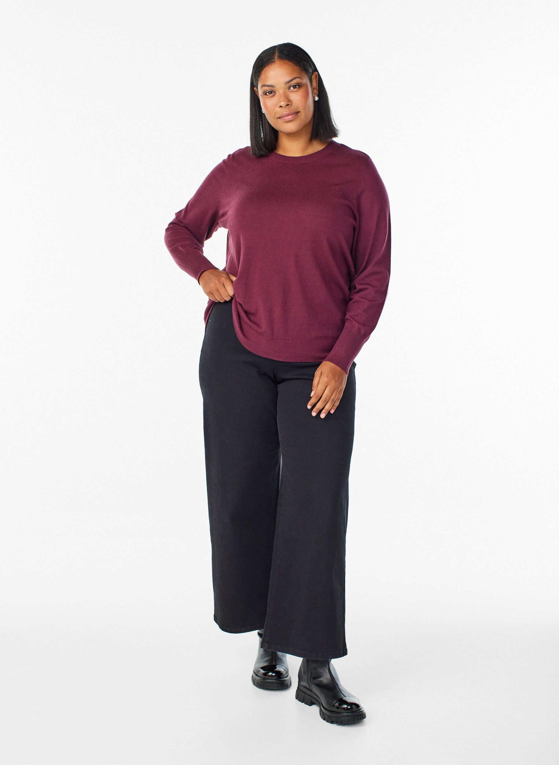 ZizziGebreide blouse met ronde hals, Rood, Model image number 1