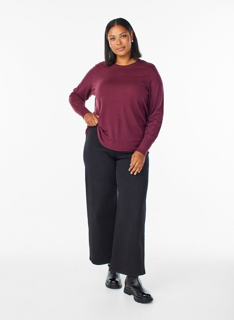 Gebreide blouse met ronde hals, Rood, Model image number 1