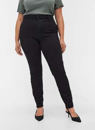 Bea jeans met super hoge taille, Black, Model image number 2