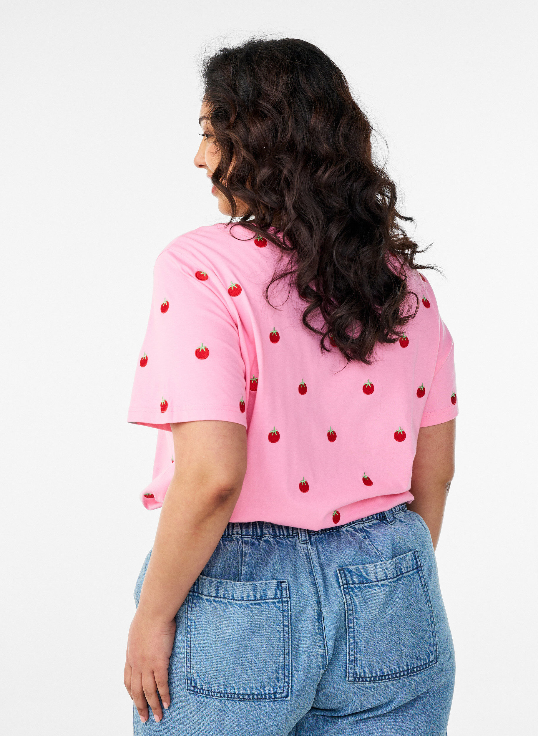 ZizziT-shirt en coton biologique avec motifs brod&eacute;s, Rose, Model image number 2