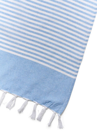 Gestreepte handdoek met franjes, Light Blue Melange, Packshot image number 2