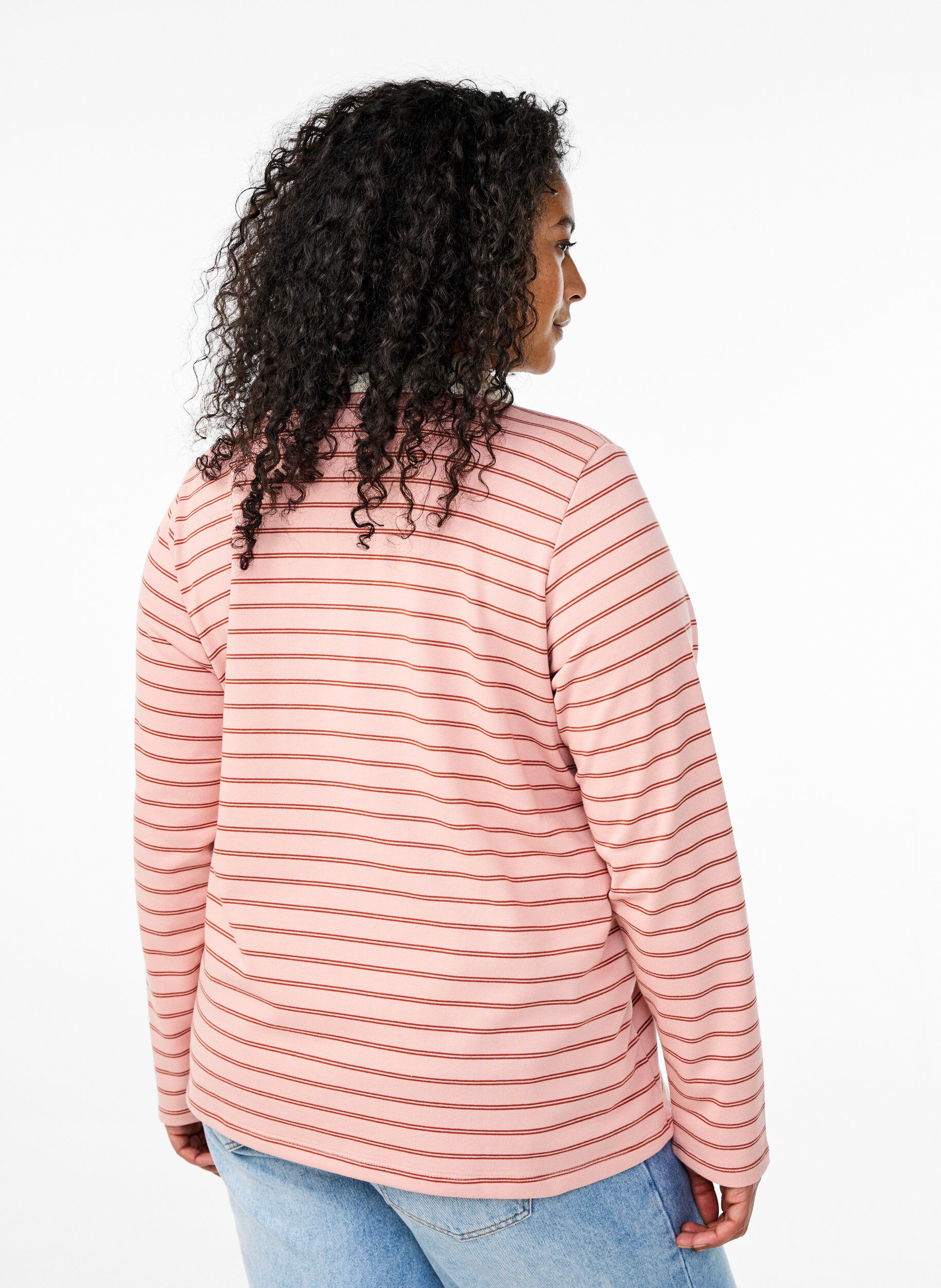 Zizzi Polo ray&eacute; avec fermeture &eacute;clair, Rose poudr&eacute;e, Model image number 2