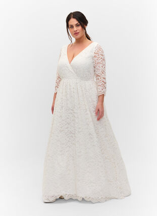 Robe de mariée en dentelle à manches 3/4, Star White, Model image number 0