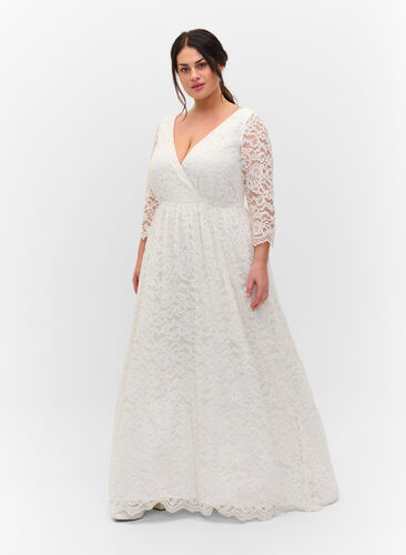 Robe de mariée en dentelle à manches 3/4, Star White, Model image number 0