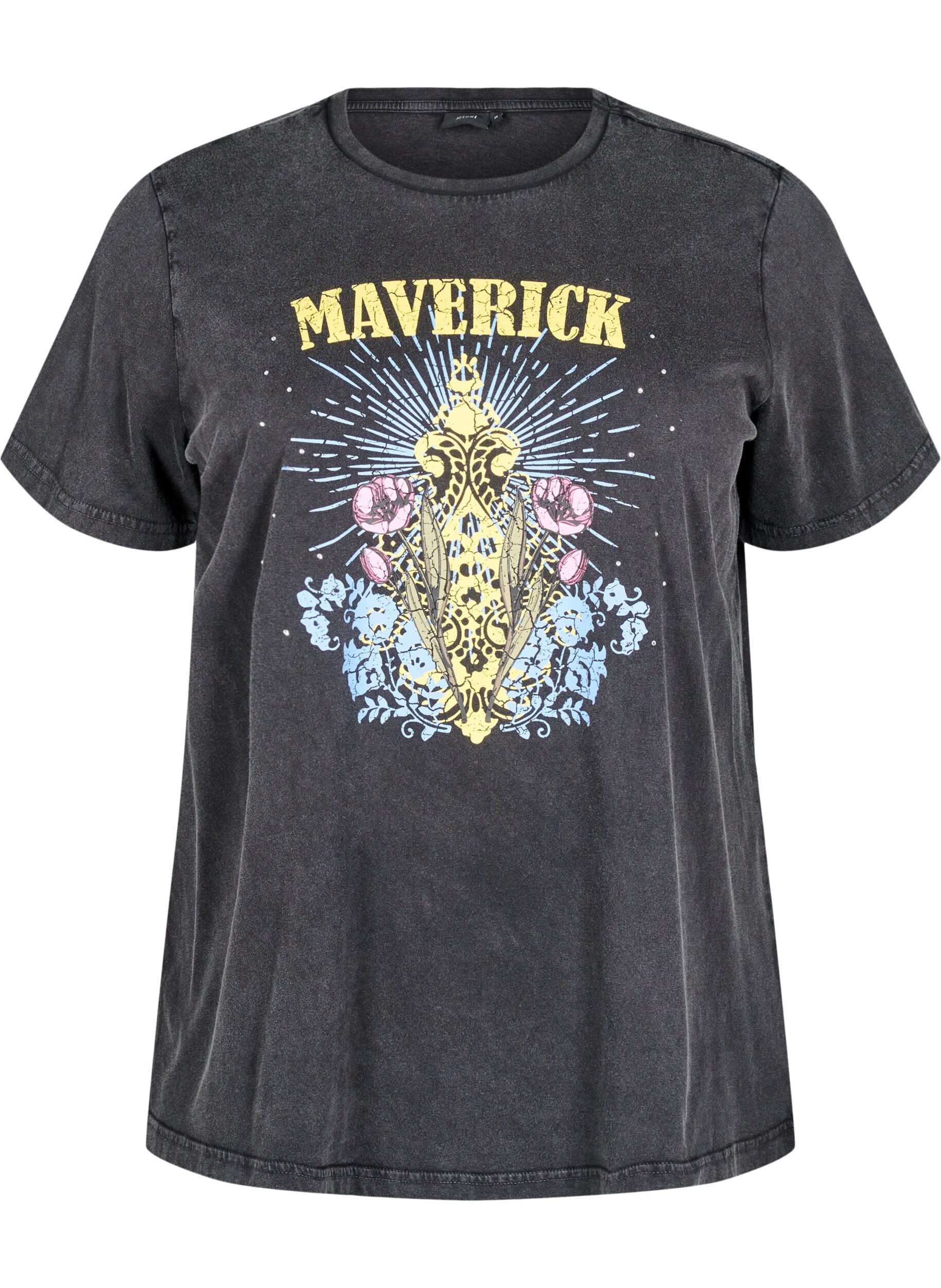 ZizziT-shirt in biologisch katoen met grafische print, Grijs, Packshot image number 0