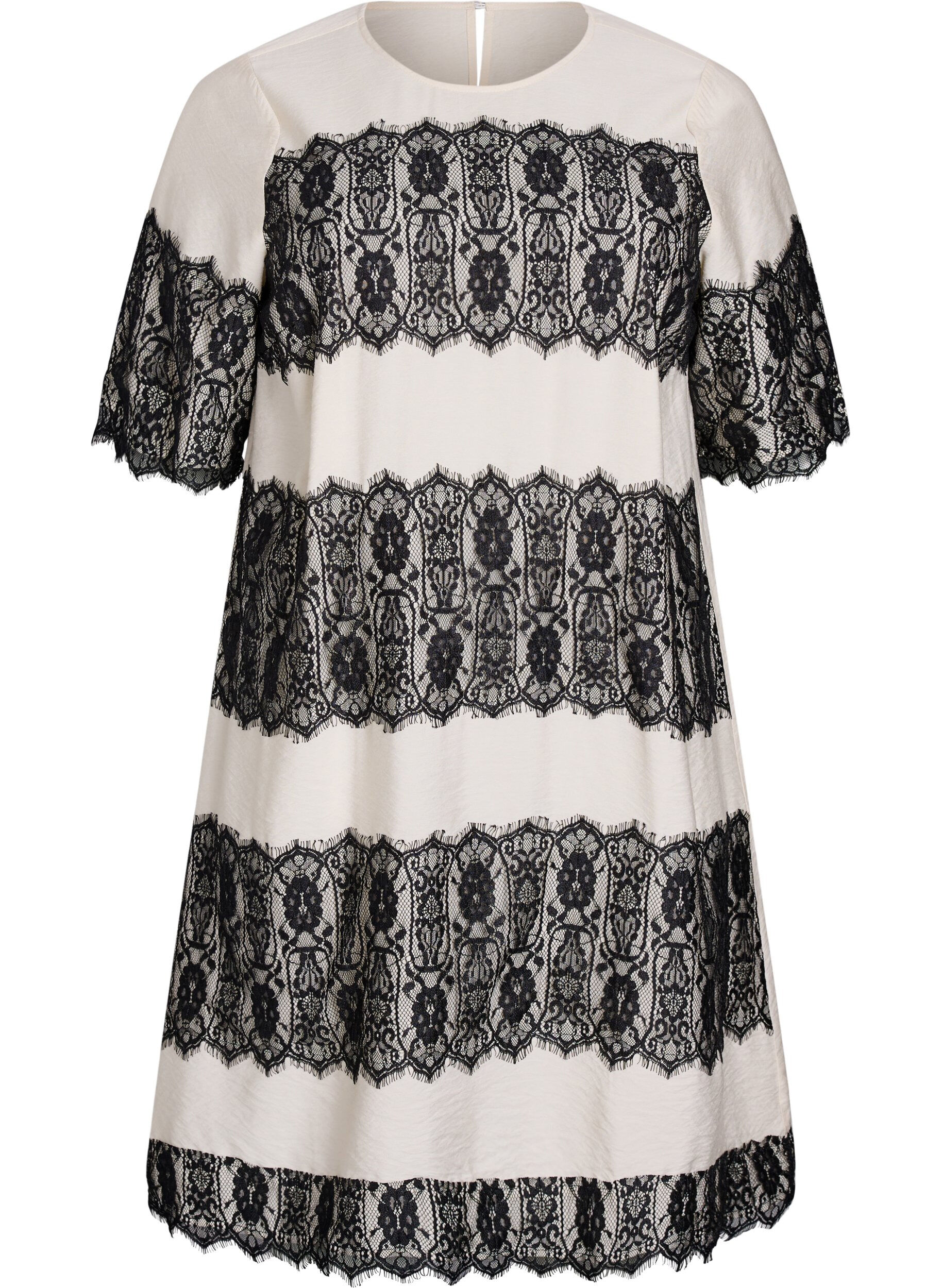 Robe courte avec des empi&egrave;cements en dentelle contrastants